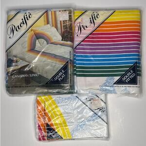 NWT 80s Pacific Canadian Sunset Rainbow & Clouds double sheet set LGBT Gay Pride